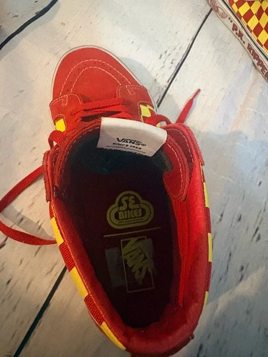 Vans sample SEBikeslife Red and Yellow Checkerboard High-Top Sneakers - Picture 5 of 9